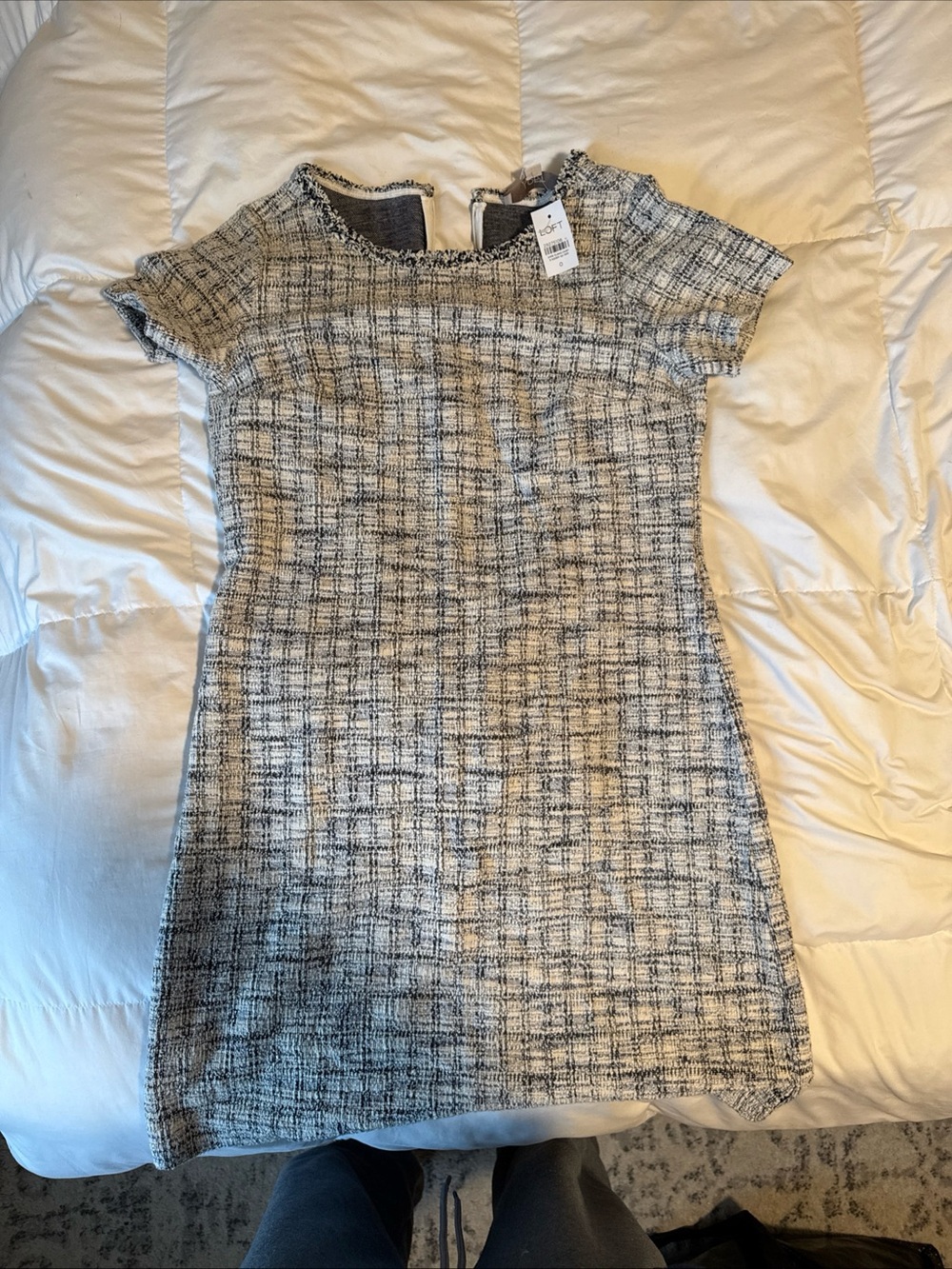 LOFT Black & White Textured Tweed Short Sleeve Shift Dress